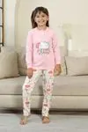 Miniğimin Cicileri Bulut Baskılı Düğmeli Kız Çocuk Pijama Takımı - Pembe