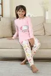 Miniğimin Cicileri Bulut Baskılı Düğmeli Kız Çocuk Pijama Takımı - Pembe