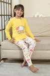 Miniğimin Cicileri Bulut Baskılı Düğmeli Kız Çocuk Pijama Takımı - Sarı
