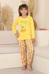 Miniğimin Cicileri Sevimli Civciv Baskılı Kız Çocuk Pijama Takımı - Sarı
