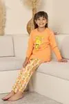 Miniğimin Cicileri Sevimli Civciv Baskılı Kız Çocuk Pijama Takımı - Turuncu