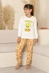 Miniğimin Cicileri Sevimli Civciv Baskılı Kız Çocuk Pijama Takımı - Beyaz
