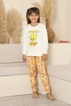 Miniğimin Cicileri Sevimli Civciv Baskılı Kız Çocuk Pijama Takımı - Beyaz
