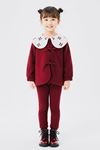 Miniğimin Cicileri Fiyonklu Geniş Yaka Polar Kız Çocuk Kışlık 2’li Takım - Bordo