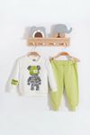 Miniğimin Cicileri Ayıcık Baskılı Erkek Çocuk 2’li Mevsimlik Takım - Yeşil