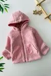 Miniğimin Cicileri Cep Detaylı Kapüşonlu Unisex Çocuk Welsoft Hırka - Pembe