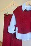 Miniğimin Cicileri Sarmal Çizgi Detaylı Gömlekli Bağlamalı 3 lü Triko Takım - Bordo