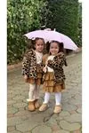 Miniğimin Cicileri Leopar Desenli Kız Çocuk Kürk Kaban - Kahve