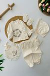 Miniğimin Cicileri Güpür Detaylı İşlemeli Kız Bebe 5 li Hastane Çıkışı Set - Krem