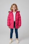 Miniğimin Cicileri Kürk Kapüşonlu Dikiş Desenli Şişme Kız Çocuk Mont - Fuşya