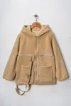 Miniğimin Cicileri Sırt Çantasına Dönüşebilen Peluş Unisex Çocuk  Mont - Bej