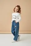 Miniğimin Cicileri Çiçek Nakışlı Sweat & Kot Pantolon 2’li Kız Takımı  - Ekru