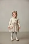 Miniğimin Cicileri Organik Ayıcık Çantalı Tül Etekli Kız Bebe 3 lü Takım - Krem