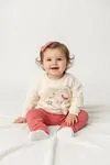 Miniğimin Cicileri Cute Zürafa Baskılı Kız Bebe Takım - Nar Çiçeği