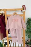 Miniğimin Cicileri Love Çiçek Baskılı Kız Çocuk Kışlık Takım - Pudra