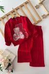 Miniğimin Cicileri Taşlı Ayıcık Detaylı Kız Çocuk Kışlık 2 li Takım - Kırmızı