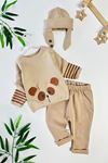 Miniğimin Cicileri Panda  Baskı Detaylı Erkek Bebek 2 Li Takım - Bej