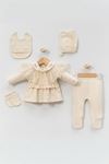 Miniğimin Cicileri Dantel Yaka Detaylı Kız Bebek Pamuklu 5 li Set - Krem