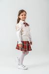Miniğimin Cicileri Süveterli Fırfır Kol Detaylı Ekose Etek Kombini - Krem