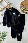 Miniğimin Cicileri Kalp İşleme Detaylı Kışlık Kanguru Cepli Kız Çocuk Takım - Siyah
