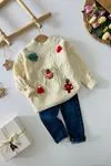 Miniğimin Cicileri Yılbaşı Konsepli Taytlı Triko Unisex Çocuk Takım - Krem