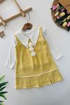 Miniğimin Cicileri Gül Detaylı Tüvit Elbise ve Badi Kız Takım - Sarı