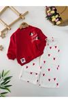 Miniğimin Cicileri Love You Mnn Kalp Desenli Kız Çocuk Takım - Kırmızı