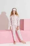 Miniğimin Cicileri Termal Kumaş Kalp Desenli Kız Çocuk Pijama Takımı - Beyaz