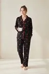 Miniğimin Cicileri Kalp Desenli Süet Anne Pijama Takımı - Siyah