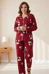 Miniğimin Cicileri Ayıcık Kalp Desenli Süet Anne Pijama Takımı - Bordo