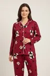 Miniğimin Cicileri Ayıcık Kalp Desenli Süet Anne Pijama Takımı - Bordo