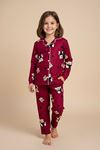 Miniğimin Cicileri Ayıcık Kalp Desenli Süet Kız Çocuk Pijama Takımı - Bordo