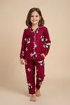 Miniğimin Cicileri Ayıcık Kalp Desenli Süet Kız Çocuk Pijama Takımı - Bordo