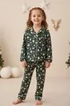 Miniğimin Cicileri Yılbaşı Kardanadam  Desenli Süet Kız Çocuk Pijama Takımı - Yeşil