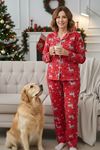 Miniğimin Cicileri Geyik  Desenli Süet Anne Pijama Takımı - Kırmızı