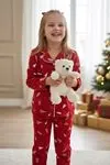 Miniğimin Cicileri Çam Ağacı  Desenli Süet Kız Çocuk Pijama Takımı - Kırmızı