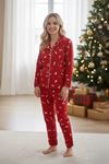 Miniğimin Cicileri Çam Ağacı  Desenli Süet Anne Pijama Takımı - Kırmızı