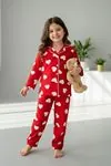 Miniğimin Cicileri Kalp Desenli Süet Kız Çocuk Pijama Takımı- Kırmızı