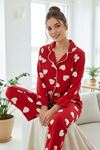 Miniğimin Cicileri Kalp Desenli Süet Anne Pijama Takımı- Kırmızı