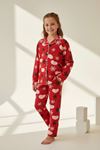 Miniğimin Cicileri Kalp Kar Tanesi ç Desenli Süet Kız Çocuk Pijama Takımı - Kırmızı