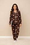 Miniğimin Cicileri Ayıcık  Desenli Süet Anne Pijama Takımı - Acı Kahve