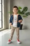 Miniğimin Cicilwri Smile Baskılı Kot Ceketlü 4 lü Erkek Çocuk Takım - Bej