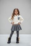 Miniğimin Cicileri Triko U Desen Kazak ve Plise Etek li Kız Çocuk Takım - Antrasit