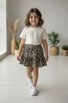 Miniğimin Cicileri Leopar Detaylı Kız Çocuk Penye Etek - Kahve