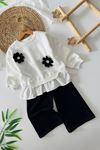 Miniğimin Cicileri Papatya Örgü Detaylı Kız Çocuk Gömlek Detaylı Kız Çocuk 2 li Takım - Siyah Beyaz