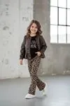 Miniğimin Cicileri Deri Ceketli Summer Leopar Pantolon 3 lü Kız Çocuk Takım - Kahve
