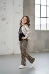 Miniğimin Cicileri Deri Ceketli Summer Leopar Pantolon 3 lü Kız Çocuk Takım - Camel