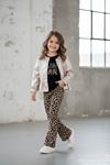Miniğimin Cicileri Deri Ceketli Summer Leopar Pantolon 3 lü Kız Çocuk Takım - Camel
