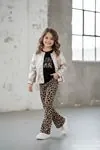 Miniğimin Cicileri Deri Ceketli Summer Leopar Pantolon 3 lü Kız Çocuk Takım - Camel