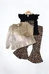 Miniğimin Cicileri Deri Ceketli Summer Leopar Pantolon 3 lü Kız Çocuk Takım - Camel